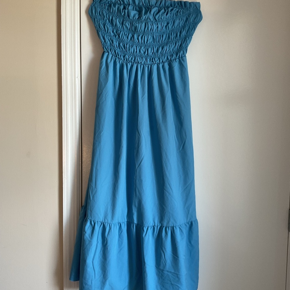 Blue Strapless Maxi Dress